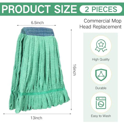 Lallisa 2 Pcs Commercial Mop Head Replacement 18 Oz Tube Microfiber Mop Heads for Floor Cleaning Industrial Mop Heads Looped End Wet Mop Head Refill for Home Commercial Industrial Use (Green) - color: Green