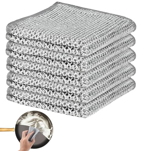 5-Pack 3-Layer Steel Scrub Cloths, Multi-Purpose Scouring Pads for Kitchen, Dishes, Appliances, Fruits & Vegetables - color: Triple-layer Steel Wire Cloth 5