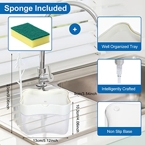 New 2026 Version Premium Quality Dish Soap Dispenser - Countertop Kitchen Soap Dispenser, Sink Dish Washing Soap Dispenser 13 Ounces (Sponge Included) - color: White
