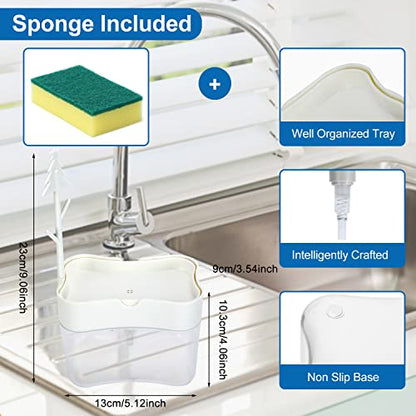 New 2026 Version Premium Quality Dish Soap Dispenser - Countertop Kitchen Soap Dispenser, Sink Dish Washing Soap Dispenser 13 Ounces (Sponge Included) - color: White
