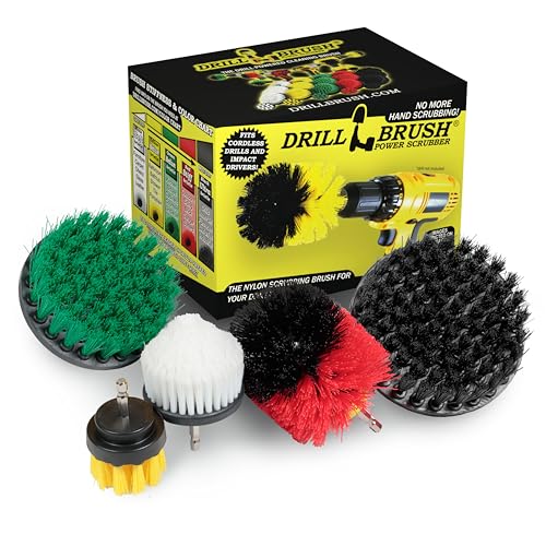 Drillbrush Multipurpose Cleaning Brush Set - Drill Brush Attachments for Cleaning Grout, Tile, Shower, Car Seats, Brick, Stone, Fiberglass, Griddles, and More - Truck/Car Detailing Drill Attachment - color: White, Yellow, Green, Red, Black