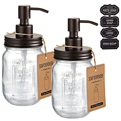 Amolliar Mason Jar Liquid Soap Dispensers, Rustproof Stainless Steel Mason Jar Lid Pump, Refill Hand Soap, Lotions, Dish Soap, Liquid Soap, Bath Soap, Farmhouse Decor for Bathroom, Kitchen 2PC(Bronze) - color: Bronze, size: 2 Pack