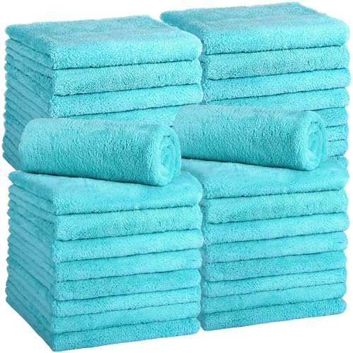 Shimeyao 30 Pcs Edgeless Microfiber Plush Towels for Cars Detailing Drying Wash Polishing Absorbent Cleaning Cloths, 500 GSM (16 x 16 Inch,Teal Blue) - color: Teal Blue, size: 16 x 16 Inch