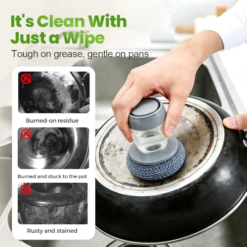 Dish Brush with Soap Dispenser, Soap Dispensing Dish Brush - with PET/Steel Wire Bristles, Kitchen Scrub Brush for Dishes Pots Pans Sinks (Steel Head) - color: Steel Head