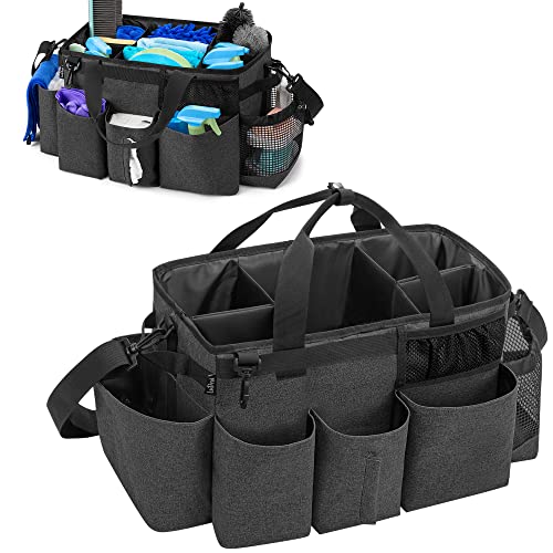 LoDrid Wearable Cleaning Caddy Bag with 4 Foldable Dividers, Cleaning Supply Organizer with Shoulder Strap and Side Handles for Cleaners & Housekeepers, Black - color: Black