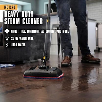 McCulloch MC1270 Portable Power Steam Cleaner, 30 Minute Runtime, 16 Accessories: Mop Head, Brushes, & More - Built for Home, Tile, Grout, Carpet, Furniture, & Personal Car Detailing - size: MC1270