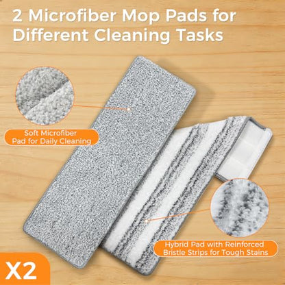 Flat Mop and Bucket Set with Wringer, Hands-Free Floor Mop System | Hands-Free Wringing, Wet & Dry Microfiber Pads, Wall & Floor Cleaning, Detachable Stackable Bucket
