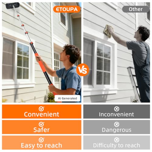 16FT Car Wash Brush with Long Handle, Car Cleaning Brush with 12" Soft Bristle and 12" Hard Bristle, 4-16Ft Telescopic Pole for Scratch-Free Cleaning Truck,RV, Boats,House Siding,Floors,Solar Panels - color: 16ft-orange