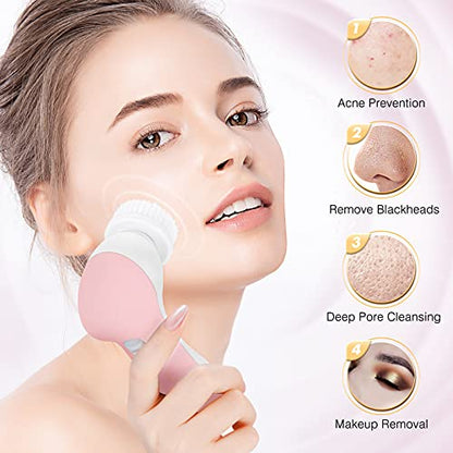 COSLUS Facial Cleansing Brush Silicone Face Scrubber: 7 in 1 FBS-D Electric Exfoliating Rotating Massage Device Waterproof Deep Cleaning Exfoliation Spa Machine - Electronic Skin Care Wash System - color: Pink, size: With 7 brush heads