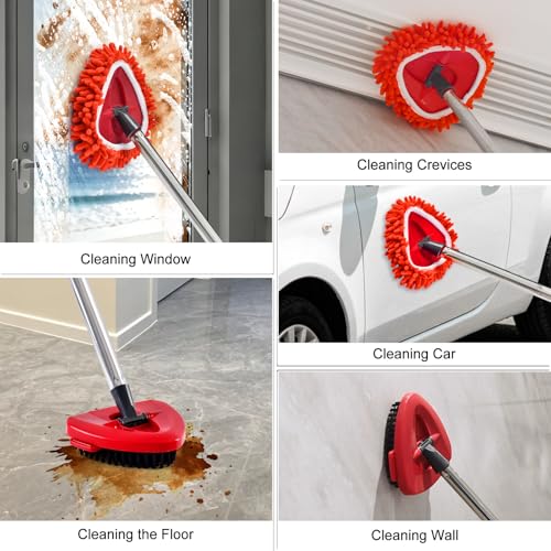 Mop Heads Replacements for O Ceda, Replace Head for Oceda Easywring 1 Tank,3 Spin Mop Replacement Head 1 Scrub Brush and 1 Base Deep Cleaning & Machine Washable - color: Red