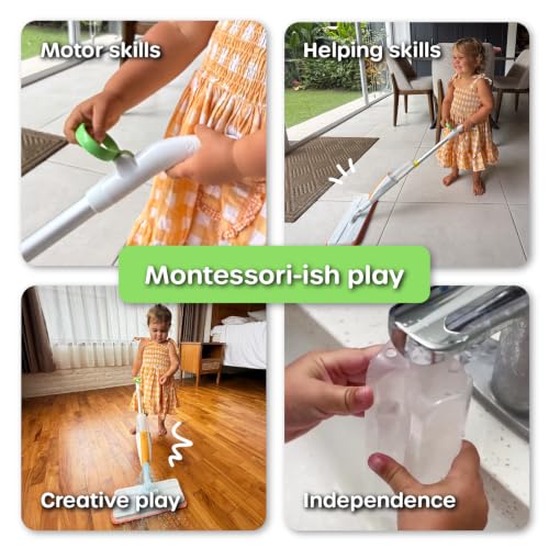 Quiggly Toddler Toy Spray Mop - Montessori Real Water Sprayer for Kids 3-5 | Two-hand hold & pull, make pretend cleaning chores functional - size: Toddler, style: Spray Mop