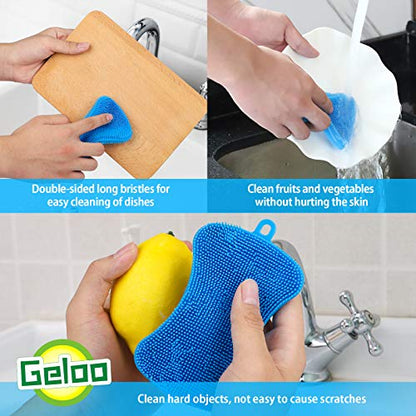 Geloo.Silicone Sponge Dish Brush, Double Sided Cleaning Brush for Dishes, Kitchen Gadgets and Accessories (3 Pack)