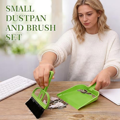 Thenshop 24 Set Mini Dustpan and Brush Set Small Hand Broom and Dustpan Bulk, Compact Cleaning Kit for Office Desk Keyboard Tabletop Countertop Car Pet Messes Indoor Outdoor Party Favors, Candy Green