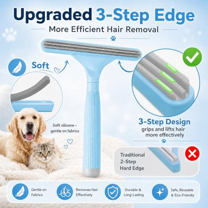 2 Pack Portable Pet Dogs Cats Hair Remover Lint Removal Shaver Tool Fur Scraper Carpet Rake for Couch Furniture Car Mats Fabric Sofa Clothes Bedding Blue - color: Blue