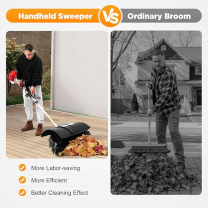 Gas Power Sweeper Handheld Nylon Broom 2.3HP 52CC 2 Stroke Engine Power Snow Sweeping Broom Cleaner Tools for Cleaning Driveway Turf Lawns Artificial Grass
