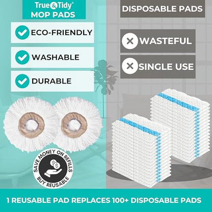 True & Tidy 4pc Round Microfiber Mop Pad Replacement Set for SPRAY-360 Clean Everywhere Spray Mop Kit, Machine Washable up to 100x, Thick Floor Cleaning for Hardwood, Tile, Laminate & Vinyl Floors