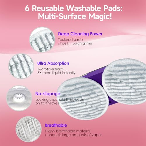 Scrub & Steam Mop with Rotating Mop Pads, 4 Cleaning Modes & LED Headlights, 6 Scrub Pads, Large Tank, Swivel Steering, All-in-One Hard Floor Cleaner