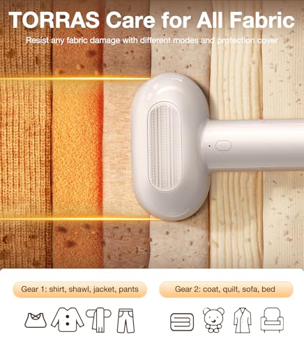 TORRAS Dual-Head Fabric Shaver, Longest Durability & 50ml Large Capacity Rechargeable Lint Removers to Remove Pills, 6-Leaf Blades Defuzzer, Electric Shaver for Clothes Couch Furniture, Pearl White - color: White