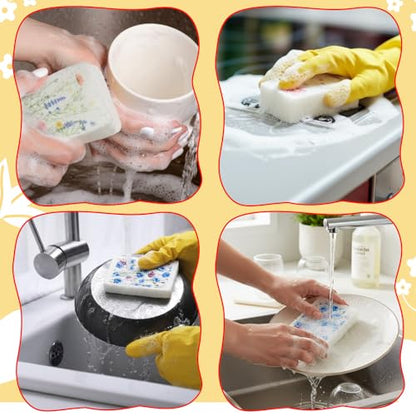 Chengu 12 Pcs Kitchen Dish Sponges - Wildflowers Printed Compressed Cellulose Sponges - Non-Scratch Reusable Household Cleaning Sink Sponge for Kitchen Dishes Bathroom Cars - style: Wildflower