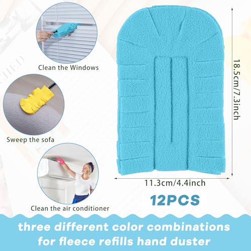 Zubebe 12 Pcs Duster Refill Reusable Fleece Duster Refills Feather Flat Dusters Multi Surface Washable Cleaning Pads Tools for Home, Blinds, Car, Pet, Furniture, Fans (Yellow,Grey,Turq) - color: Yellow, Gray, Turquoise