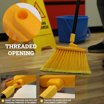 KLEEN HANDLER Angle Broom Head with Flagged Stiff Bristles for Indoor/Outdoor Floor Cleaning/Sweeping, 6 Pc - Yellow - style: 6 Pack