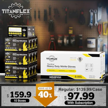 TitanFlex Heavy Duty Industrial Nitrile Gloves with Raised Diamond Texture, 6-mil, Latex Free (Dark Green/Yellow) - color: 06 Yellow (1000ct), size: Medium