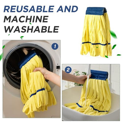 Hushee 12 Pack Large Microfiber Tube Mop Heads 18 oz Heavy Duty Commercial Industrial Wet Mop Head Refill Reusable Machine Washable Looped End Mopheads for Hardwood, Tile, Laminate Floors (Yellow) - color: Yellow