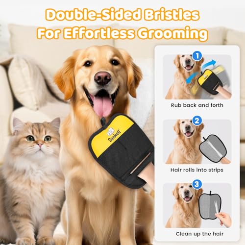 Pet Hair Removal Glove for Dogs & Cats, Sankell Upgraded Reusable Electrostatic Pet Hair Remover Glove, Magic Brush Mitt Tool for Couch, Furniture, Bed, Clothing, Carpet, Car Seat