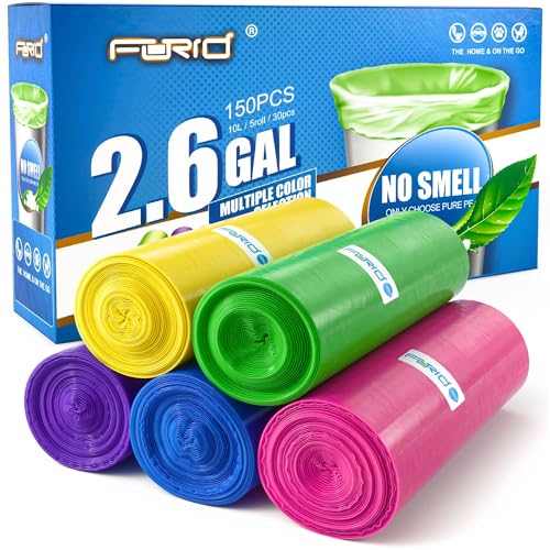 Forid Small Trash Bags for Bathroom - 2.6 Gallon Garbage Bags Unscented,Extra Thick Strong Wastebasket Can Liners for Home Office Bedroom,150 Bags Multi Colored - size: 1 Count (Pack of 150), style: 2.6 gal-150