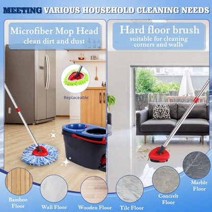 Microfiber Spin Mopping Refills Head for Ocedar RinseClean 2-Tank System,1 Gray Mop Scrub Brush + 1 Mops Base + 6 Pack Easy Cleaning Mop Heads Replacements - color: 4 Blue Mop Heads+2 Green Mop+1 Gray Brush +1 Base