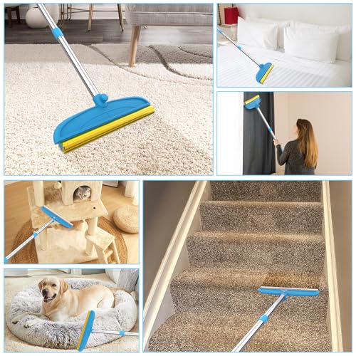 Carpet Rake for Dog Hair Remover: 2 in 1 Reusable Pet Hair Remover – 60‘’ Adjustable Long Handle Carpet Removal Tool for Dog Cat Human Hair – Carpet Scrape Cleaning for Rug Couch Bed