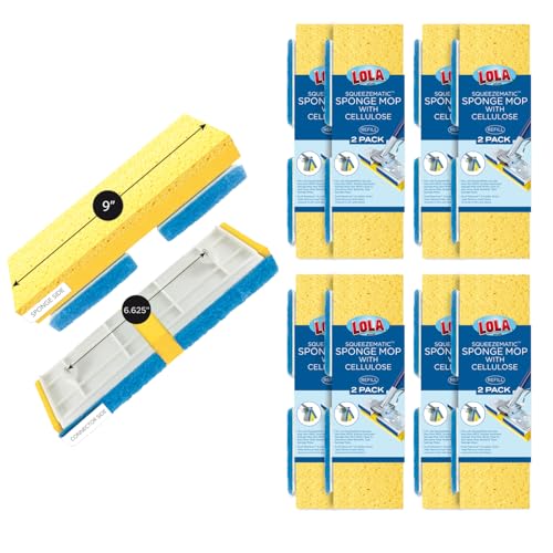 LOLA Cellulose SqueezeMatic Butterfly Sponge Mop Refill, 9", 4 Pack, Floor Cleaning, Comparable w/Quickie Type S Sponge Mop Refill - size: 4 Pack, style: Cellulose & Foam Sponge