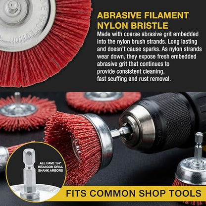 Dura-Gold 6 Piece Abrasive Filament Nylon Bristle Cup Brush Set - 1/4" Hex Drill Shank Arbor, Coarse Grit Angle Grinder Brush for Truck Bed Liner Surface Prep, Sanding, Scuffing, Rust & Paint Removal
