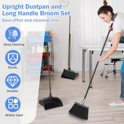 Yungyan 6 Set Broom with Dustpan Combo Set with 54 Inch Long Handle Commercial Lobby Plastic Upright Dustpan and Broom Set for Floor Cleaning Home Office Restaurant Indoor Outdoor Use