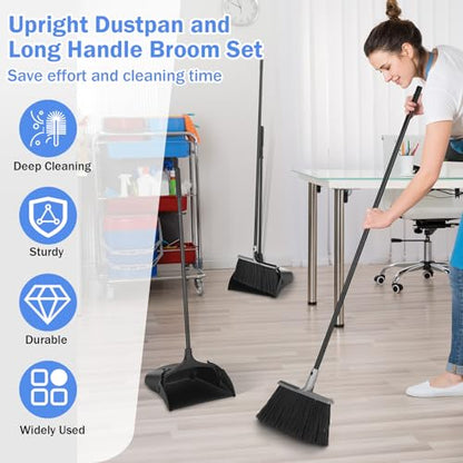 Yungyan 6 Set Broom with Dustpan Combo Set with 54 Inch Long Handle Commercial Lobby Plastic Upright Dustpan and Broom Set for Floor Cleaning Home Office Restaurant Indoor Outdoor Use