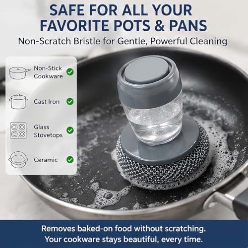 Soap Dispensing Dish Brush, Comfort Grip Kitchen Scrub Brush with Built-in Liquid Dispenser, Includes Replacement Heads, Non-Scratch Nylon/Wire Bristle, Non-Slip Handle (3 Handle, 12Brush Heads) - color: 3 Handle, 12brush Heads