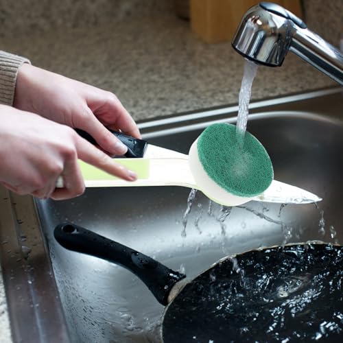 Beaupretty Kitchen Scrub Brush and Pot Brush Set with Long Handle, Detachable Steel Wire Scrubber Ball, Multi-Functional Dish Cleaning Tool for Household Sink and Cookware, Green