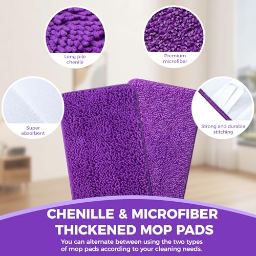 Reusable Mop Pads for Swiffer Wet Jet-12"x5.5",6 Pack Chenille and Microfiber Wet Jet Pads Refills,Machine Washable Pads for Multi-Surface Floor Cleaning