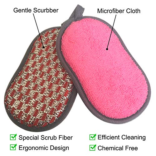 Scrub-it Multi-Purpose Non-Scratch Double-Side Double-Effect Microfiber Scrub Sponges for Kitchen with Heavy Duty Scouring Power - Effortless Cleaning of Dishes Pots Pans Pack of 6 (Red) - color: Red