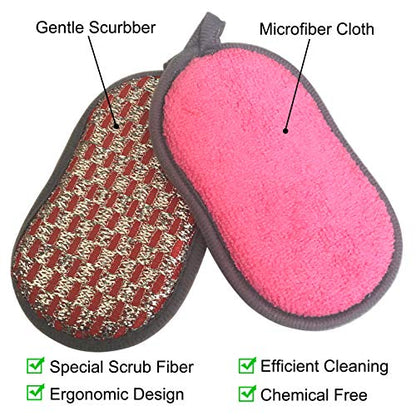 Scrub-it Multi-Purpose Non-Scratch Double-Side Double-Effect Microfiber Scrub Sponges for Kitchen with Heavy Duty Scouring Power - Effortless Cleaning of Dishes Pots Pans Pack of 6 (Red) - color: Red