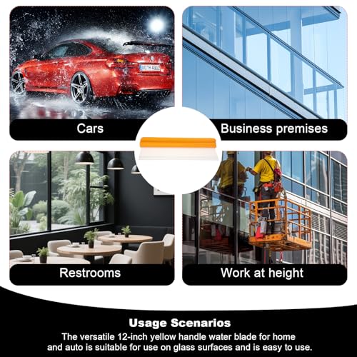 Car Squeegee, 6 Pack 12 inch Flexible Car Water Scraper Tool Silicone Window Squeegee for Cars Or Home Use, Washing & Wiping Glass, Mirror & Shower Doors, Yellow