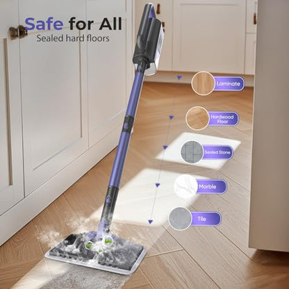 Steam Mop Cleaner with Detachable Handheld Steamer, 6-in-1 Multi Accessories, 23FT Power Cable, Lightweight,Detachable Steam Mops for sealed Hard Floors, Marble, Stone, Hardwood (Light Purple)