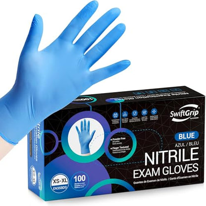 SwiftGrip Disposable Nitrile Exam Gloves, Blue, Latex Free, Medical Gloves for Cleaning, Food-Safe, Powder Free, Non-Sterile - size: X-Large