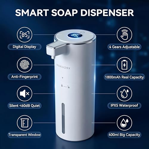 Touchless Automatic Foaming Soap Dispenser | USB Rechargeable Wall Mount 400ml Waterproof Sensor Foam Hand Soap Dispenser for Bathroom Kitchen Kids White - color: White Foam