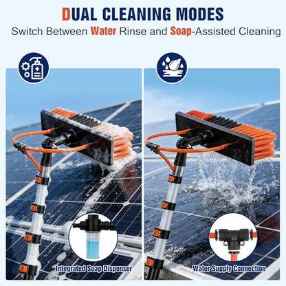 Up to 24FT Reach Water Fed Pole Window Cleaning Kit, 18FT Telescopic Extension Pole with 180° Rotating Brush & Built-in Soap Dispenser for Solar Panels, Windows, RVs, Gutters & Exterior Walls