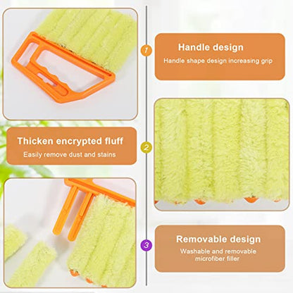 Mwellewm 2Pcs Window Venetian 7 Finger Dusting Cleaner Tool and 1Pc Window Blind Cleaner Duster Brush Hand-Held Window Shutters Venetian Shades Brush for Air Conditioner Duster Dirt - color: Yellow