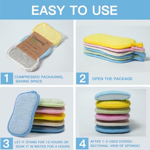 Dish Sponge Kitchen Sponges,Scrub Sponges,Double Sided Cleaning,Non Scratch,Ultra fine Fiber Wiping+Stainless Steel Wire to Remove Stubborn Stains,Durable Thickening (Large 6-Pack)