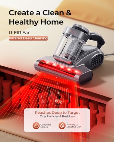 JIGOO J300 Pro Matture Vacuum Cleaner with 14Kpa 550W Powerful Suction, Infrared, UV & Heating Tech for Deep Cleaning, Anti-Allergen Bed Vacuum with Dust Sensor & Plant Fragrance for Bed, Sofa, Crib - color: Silver