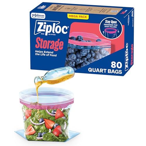 Ziploc Quart Food Storage Bags, Stay Open Design with Stand-Up Bottom, Easy to Fill, 80 Count (Pack of 9) - size: 80 Count (Pack of 9)