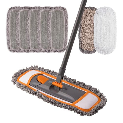 CLEANHOME Mirofiebr Dust Mop with 7 PCS Washable Mop Pads and Extendable 55” Long Handle, Multifunction Floor Mop for Hardwood,Marble,Laminate,Tile Floor Mopping